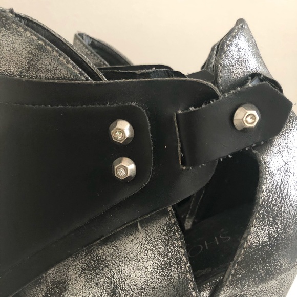 Silver Metallic and Black Peep Toe Booties - Picture 4 of 8